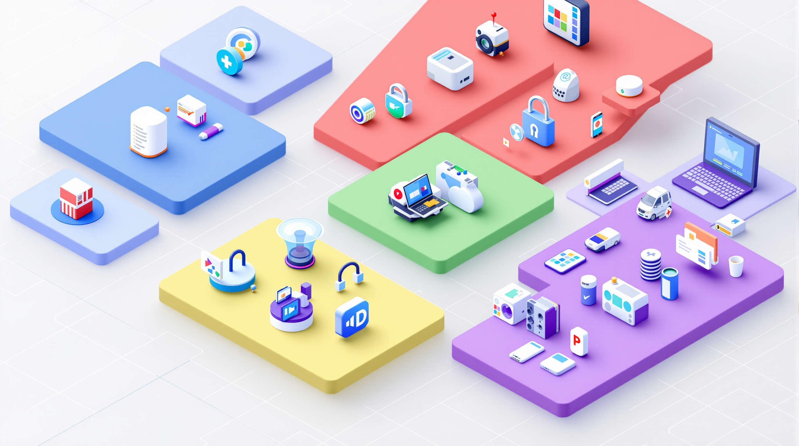 Colorful category grid organizing free software by type